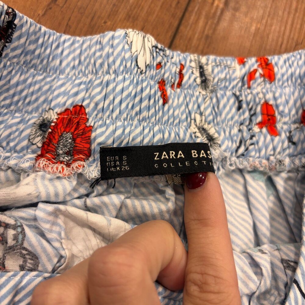 Zara Basic Collection Floral Striped Midi Skirt Women S Blue A-Line Boho Cottage - Picture 3 of 7
